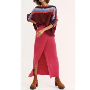Free People Flook Ribbed Maxi Skirt Hot Pink Size Medium